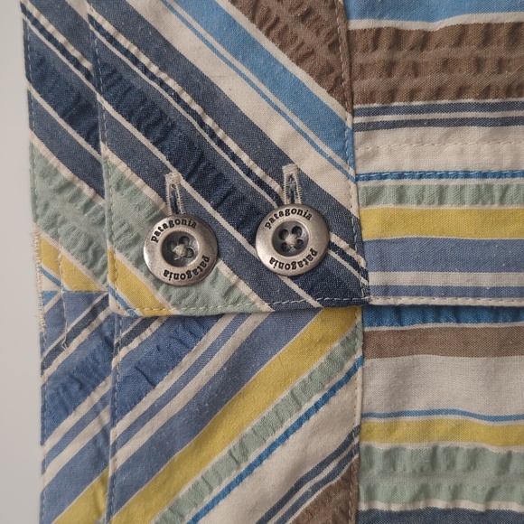 Patagonia Netty Skirt Striped Seersucker Blue Green Brown Pockets size 10 - Picture 3 of 10